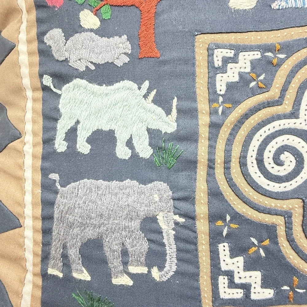 Hmong Story Cloth Paj Ntaub Pillow Cover Hand Embroidered Textile Art 18x18